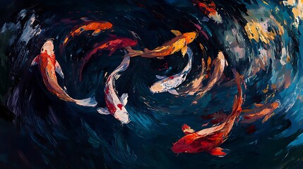 Colorful Koi Fish Swim in a Whirlwind of Water