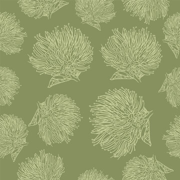 Hawaii Ohia flower line art seamless pattern vector illustration 