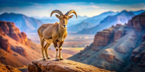 Majestic Barbary Sheep on Rocky Outcrop: Double Exposure Wildlife Photography