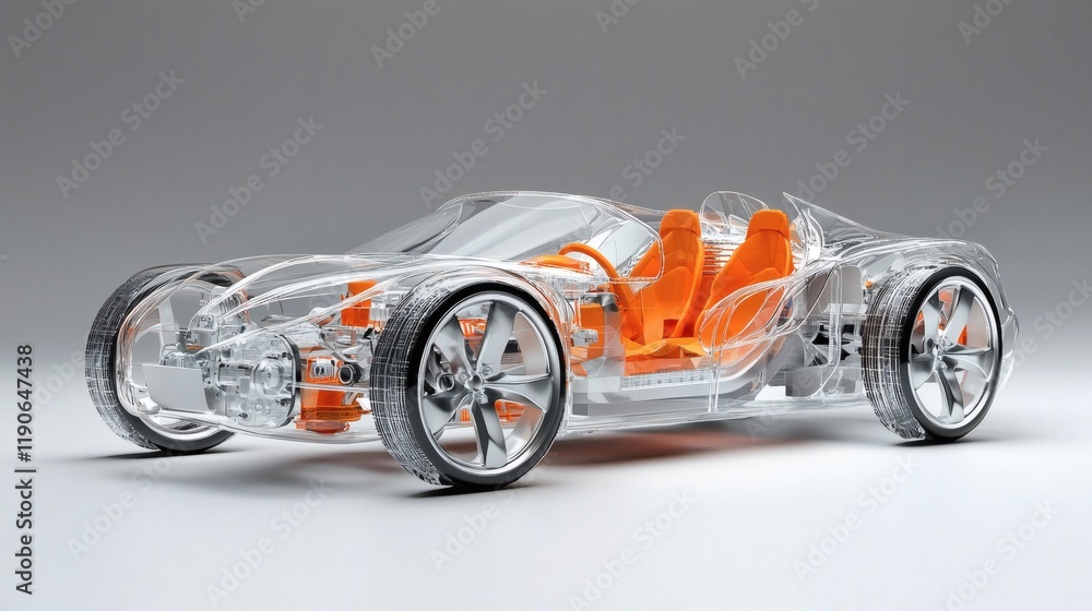 Aufkleber advanced vehicle components displayed in a transparent 3d model of an electric vehicle for education