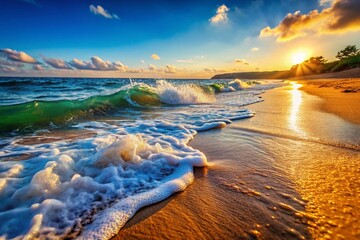 Close-Up Ocean Waves Crashing on Sandy Beach - Coastal Nature Photography