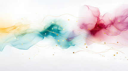 Fototapeta premium Minimal Holi Powder Splashes in Bold Colors with Gold Foil Highlights 