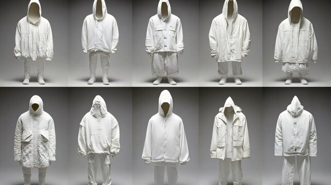 Twelve Unique White Hooded Outfits Fashion Collection AI Generated
