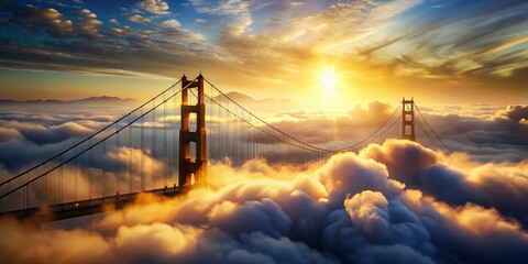 Fototapeta premium Majestic Golden Gate to Heaven: Ethereal Clouds & Divine Light