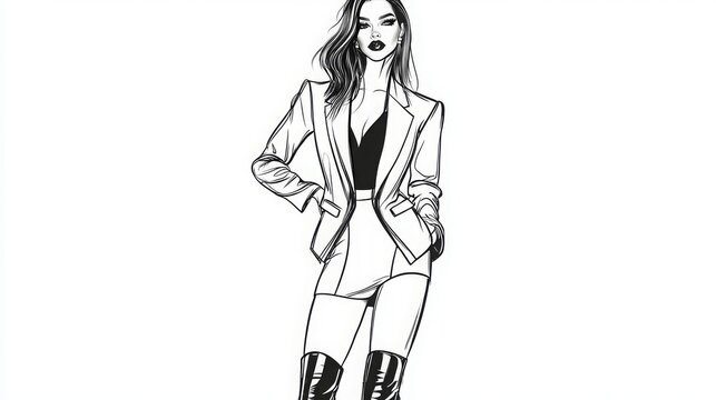 fashion sketch woman in suit and boots clip art preview