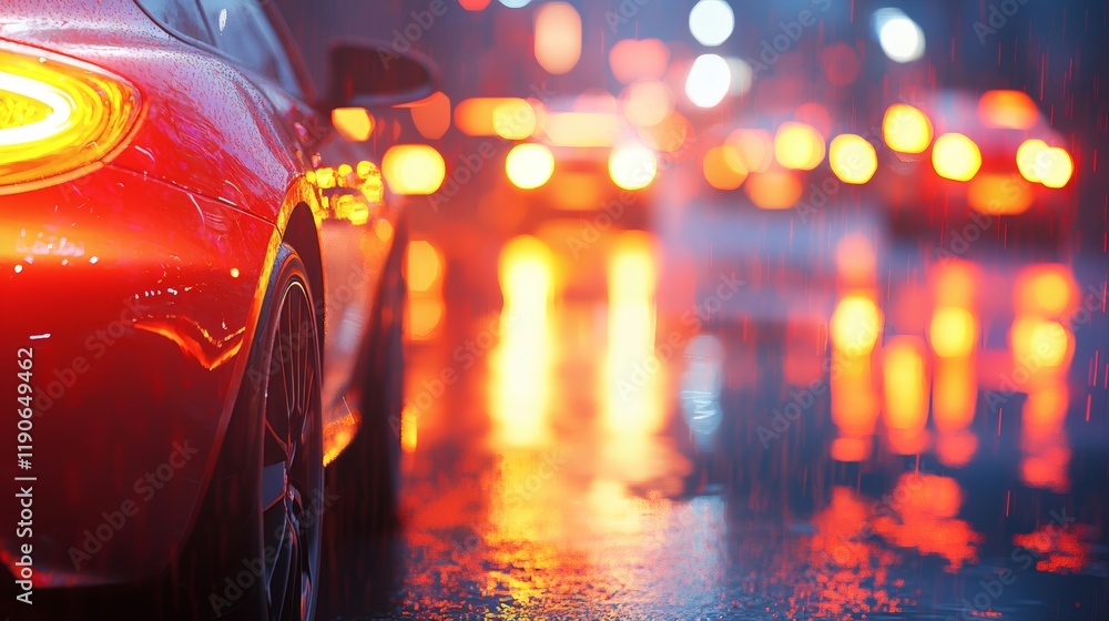 Poster Automotive technology demonstrating autonomous driving with a vehicle navigating a busy urban environment Stock Photo with side copy space