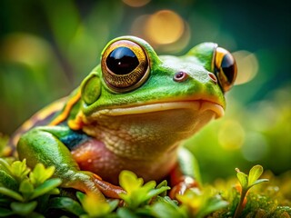 Fototapeta premium Close-up of Rana ridibunda Frog Eyes in Natural Habitat - Soft Focus