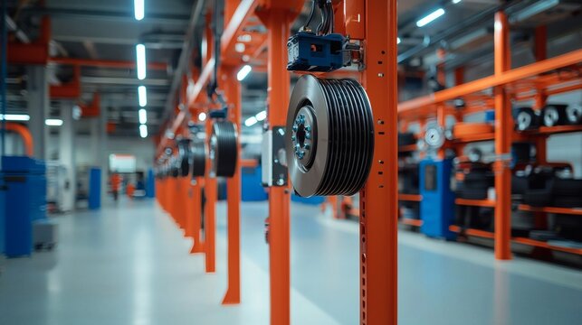 Automotive technology highlighted with regenerative braking systems and their components in an educational setup Stock Photo with side copy space