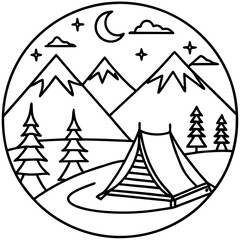 Scenic Camping Vectors in Line Art