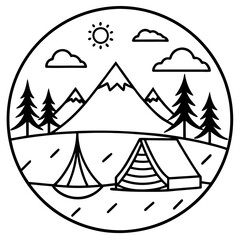 Obraz premium Scenic Camping Vectors in Line Art