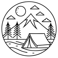 Scenic Camping Vectors in Line Art