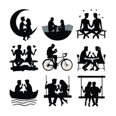 Couples sitting and cuddling Silhouette of a couple sitting nearby People sitting on stools and tall chairs Business team couple Valentine's Day