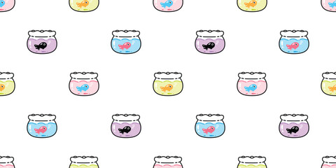 fish Seamless pattern goldfish glass jar bottle vector tuna salmon doodle cartoon gift wrapping paper tile background repeat wallpaper illustration scarf isolated pet animal design
