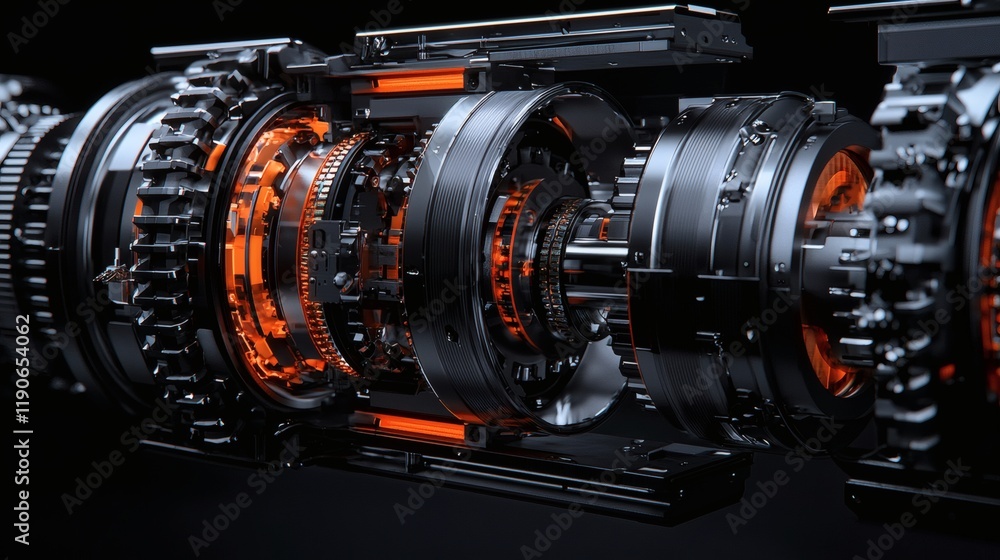 Poster automotive components integrated into an electric vehicle's drivetrain with focus on modern design a