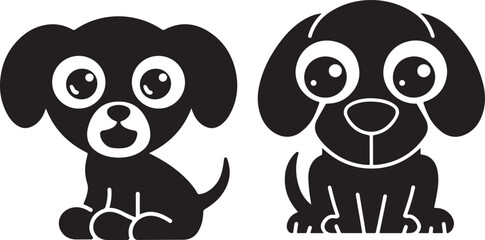 Cute Black and White Cartoon Dog Icons - Minimalist Vector Art of Sitting Puppies