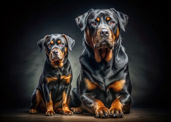 Obraz premium Majestic Rottweilers in Dramatic Studio Night Photography