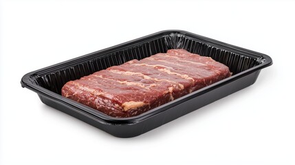 Ground beef displayed in black plastic tray on a pristine white surface for culinary inspiration and meal preparation