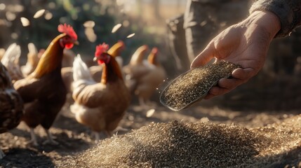 Sustainable feed for healthy chickens enriches organic farming practices and promotes animal welfare in a vibrant rural setting