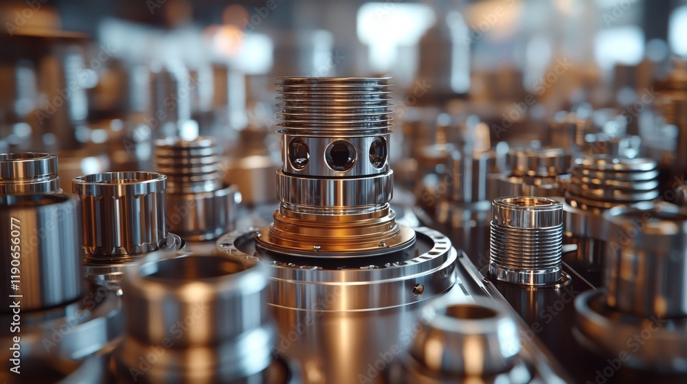 Poster Automotive components during the quality testing process in a professional lab with specialized equipment Stock Photo with side copy space