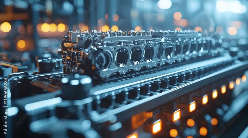 Poster automotive components packaged for export in a modern warehouse emphasizing global supply chain and 
