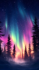 Naklejka premium Enchanted Forest: Aurora Borealis Phone Wallpaper