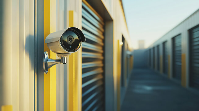 Security camera is monitoring self storage unit, warehouse, and outdoors