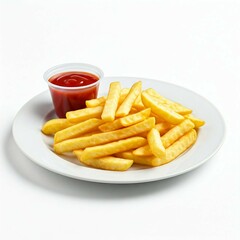 french fries with ketchup on a white plate