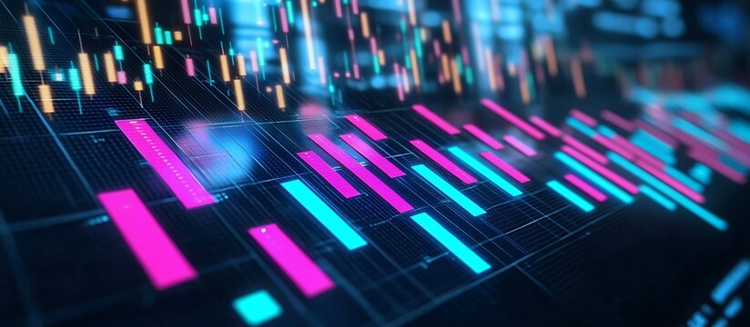 Bold bar graph showing surging tech sector stocks.