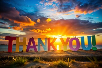 Colorful Paper Thank You Signs Silhouette Photography -  Backlit Festive Celebration