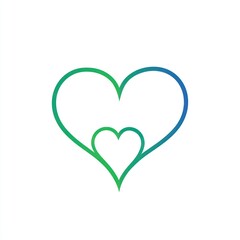Green-blue nested hearts, minimalist design, white background, love symbol, graphic design
