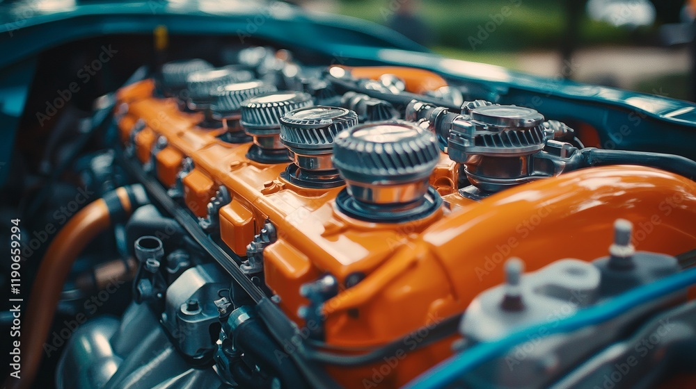 Poster Performance car tuning focused on optimizing engine horsepower with advanced calibration techniques Stock Photo with side copy space