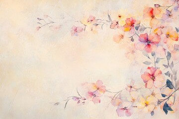 Delicate watercolor floral painting with soft pastel tones on a textured background