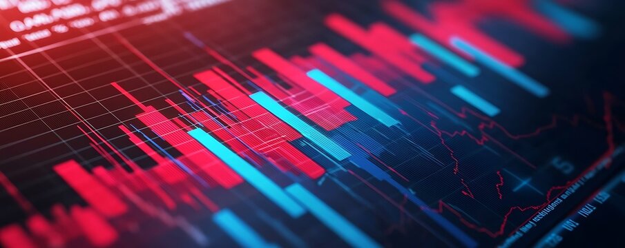 Bold bar graph, tech stocks in red and blue.