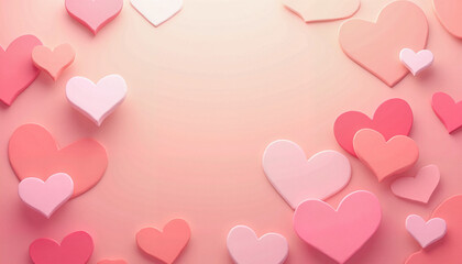 Paper-cut pink hearts on a soft gradient background