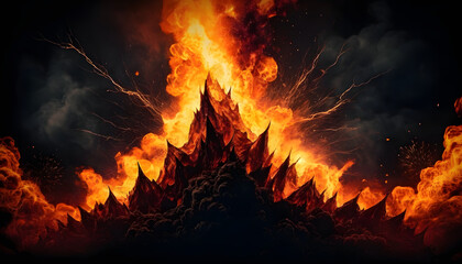 Fiery volcanic peak eruption