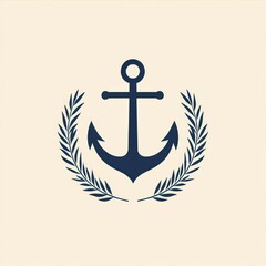 Nautical anchor emblem, laurel wreath, beige background, logo design