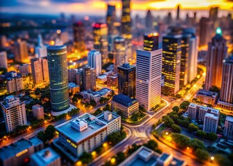 Miniature Cityscape: Tilt-Shift Architectural Design, Cinematic View