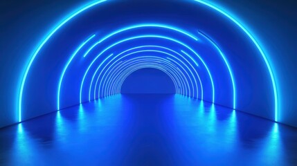 Obraz premium Blue Neon Tunnel, Abstract Background - Futuristic/Sci-Fi: The imag.