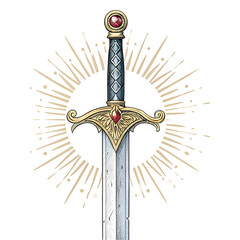 A Sword with gems on it in transparent background