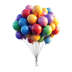 A vibrant bunch of colorful balloons, tied together, floats against a white background.  Perfect for celebration, joy, and festive occasions.