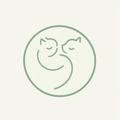 Obraz premium Two cats cuddling, sleeping, circle logo, minimalist design, pet adoption