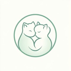 Two cats cuddling, circle design, white background, logo design