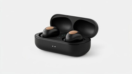 Wireless earbuds in charging case displayed on neutral background for modern audio experience