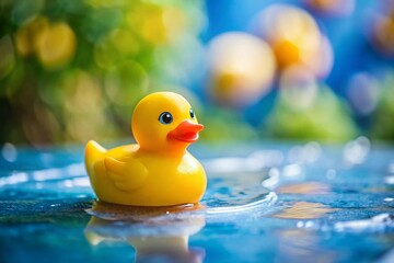 Miniature Yellow Rubber Duck with White Swirls - Tilt-Shift Photography
