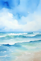 Watercolor blue sky with clouds