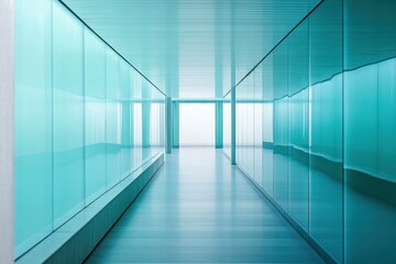 Minimalist corridor with floor-to-ceiling glass walls and natural light creating a bright and modern aesthetic