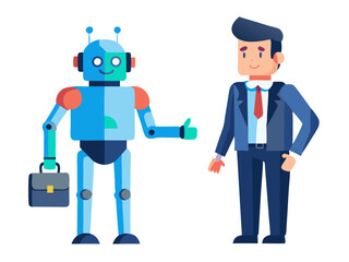 Ai robot replacing a human job on white vector image, Isolated on white background.
