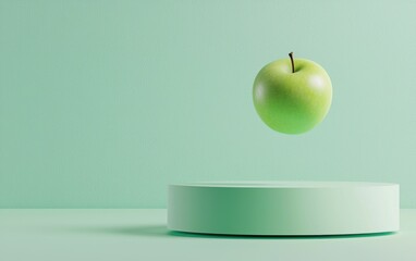 A crisp green apple levitating against a soft pastel mint background