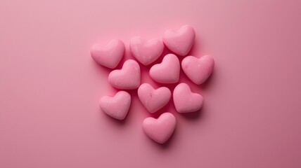 Fototapeta premium Sweet heart-shaped treats vibrant pink background food photography playful theme top-down view love concept