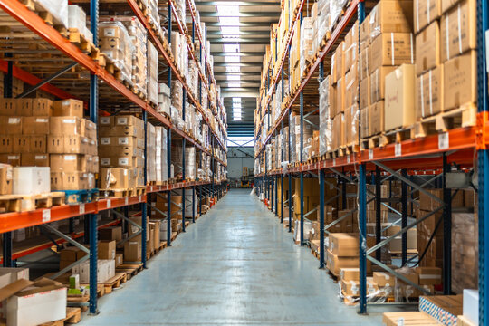 Interior view of an aisle of a distribution warehouse